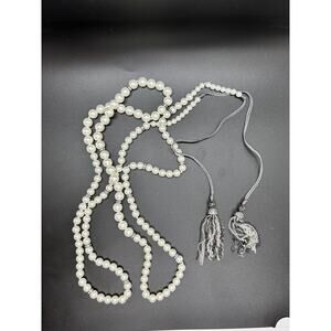 Stella & Dot Mara Faux Pearl Statement Necklace Wrap Tie Long Sparkle 36”